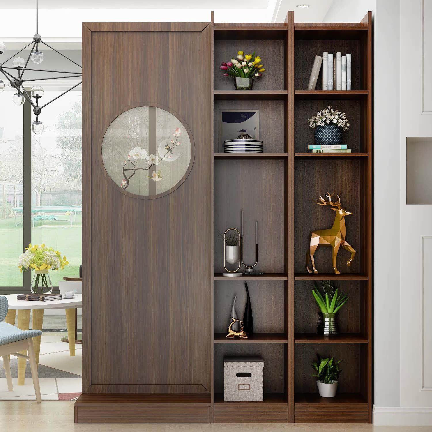 进门屏风隔断客厅遮挡玄关柜入户正对门现代简约新中式实木置物架