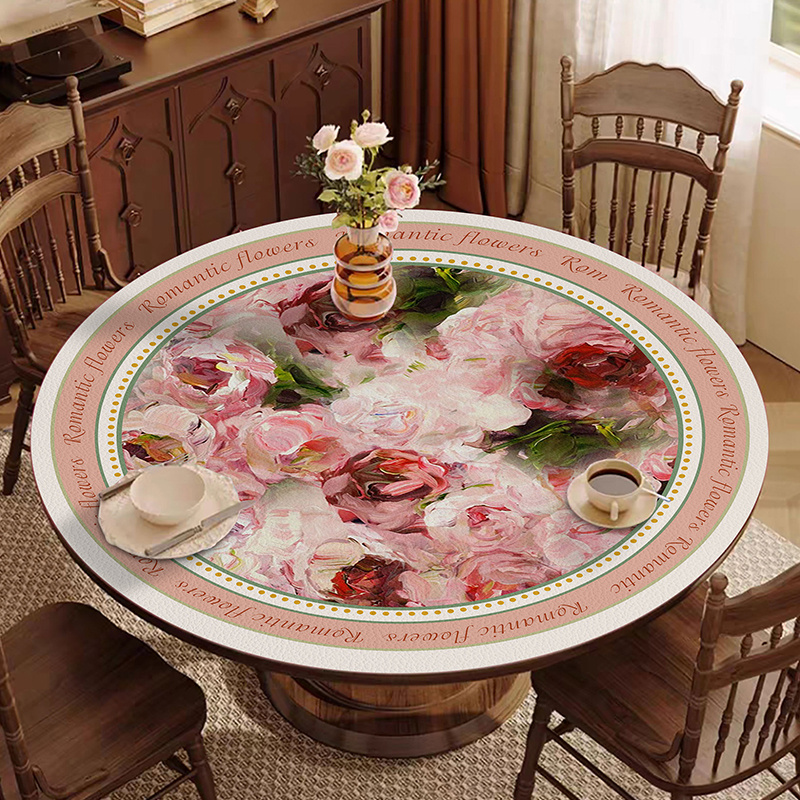 法式花园油画圆桌垫防水防油桌布氛围感家用餐桌隔热垫皮革茶几垫