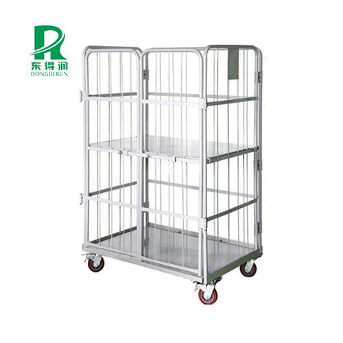 仓储物流周转车PU轮金属折叠式理货车金属底板网格车