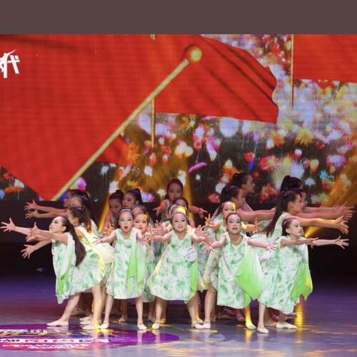 长在阳光下舞蹈演出服春风里阳光下少儿群舞女子红色题材舞蹈服装