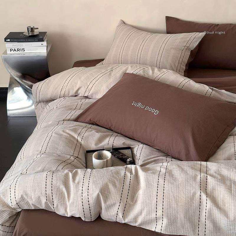 简约柔软全棉四件套色织剪花被套床单纯棉1.8m1.5米双人床上用品