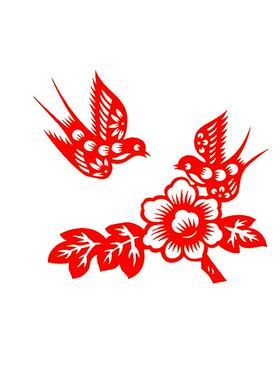 燕子牡丹剪纸 手工红色窗花中式发簪花卉汉服头饰 刻纸成品