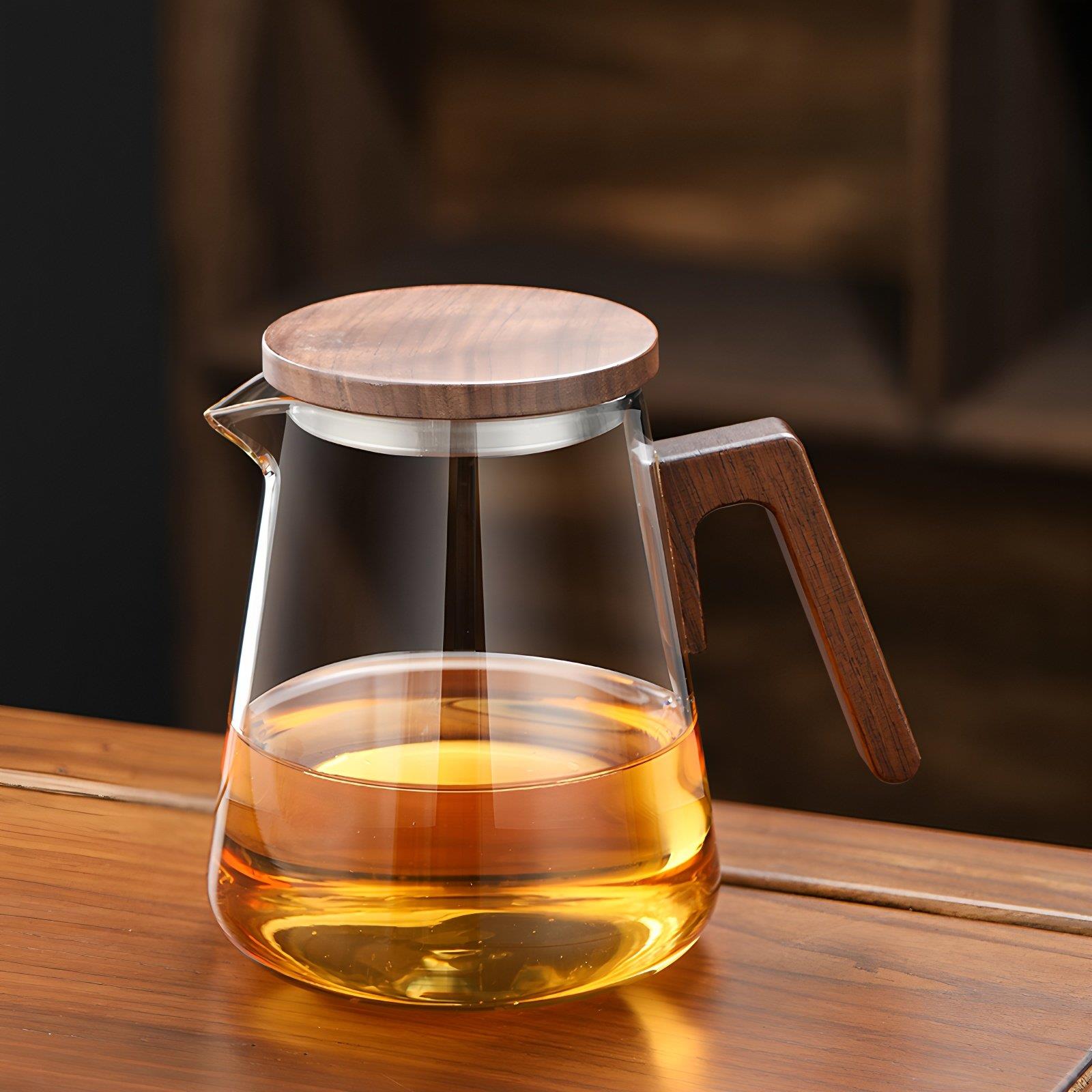 胡桃木玻璃公道杯带盖加厚耐高温家用高档茶具茶漏一体冲茶分茶器