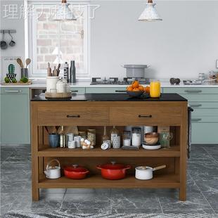 可移动实备木餐边柜86 1操作料理台餐桌收房纳柜餐桌厨中岛台一餐