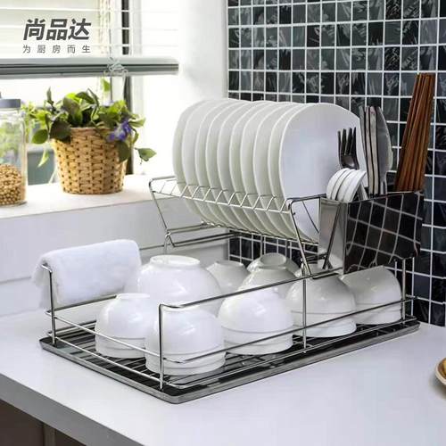 家用置物架碗碟架子双层厨房水槽旁沥水碗架不锈钢多功能放碗盘架