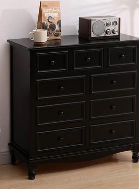 斗柜实木美式卧室客厅靠墙五斗柜收纳储物柜黑色九斗床头柜旁边柜