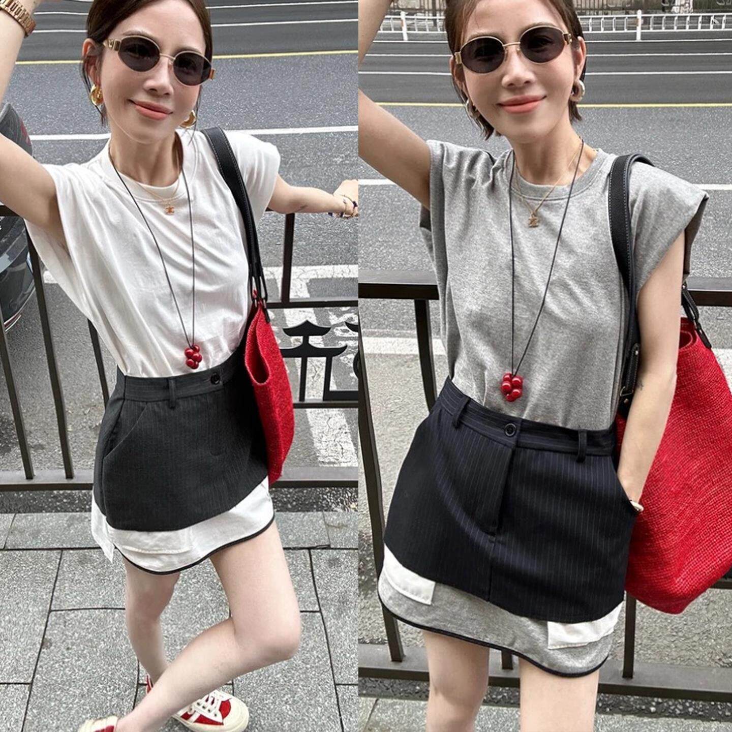 欧洲站假两件无袖T恤连衣裙女2026年夏季新款设计感百搭显瘦短裙