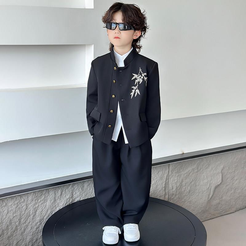 男童新中式唐装套装春秋款汉服演出服儿童立领西装复古礼服中山装