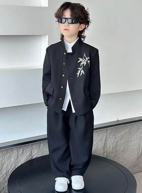 男童新中式唐装套装春秋款汉服演出服儿童立领西装复古礼服中山装