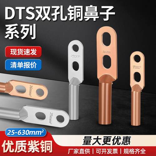 双孔铜鼻子接头DTS-16/25/35/50/70-630平方铜线耳双眼铜接线端子