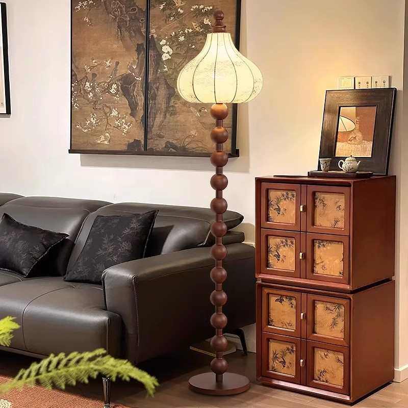 新中式落地灯客厅卧室高级感实木美式复古侘寂风中古氛围落地台灯