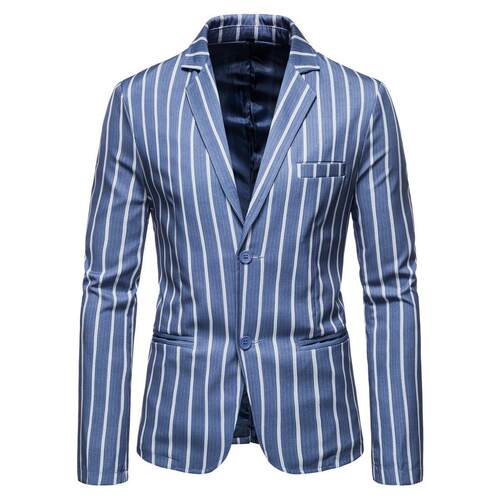 Large men's suit jacket with striped print, two button