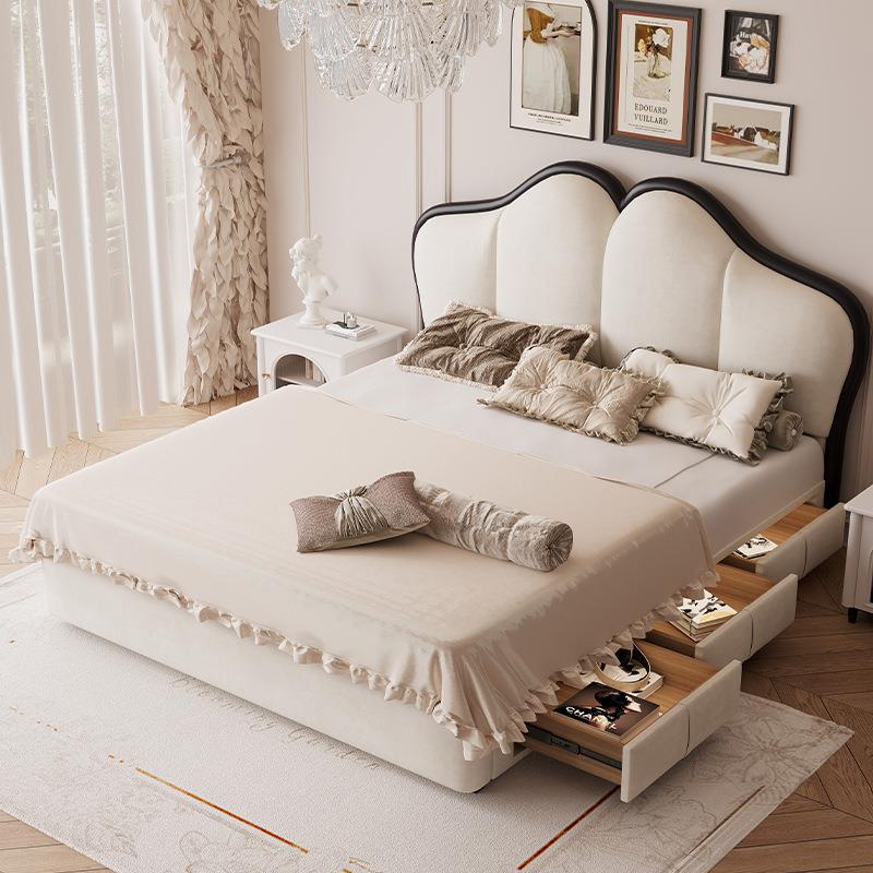 NRF78#亚羽蝴床式奶油风双人床主蝶卧室H-LC007床高端法大气高箱