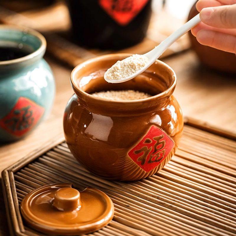 装盐罐中式调味罐调味瓶罐盐罐佐料调味罐家用辣椒油容器陶土罐子