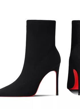 QVU~品牌专柜！秋冬细跟尖头短靴英伦时尚百搭气质增高宴会瘦瘦靴