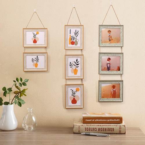 创意6寸组合相框挂墙7寸A4寸麻绳挂式相片框二连三联组合照片墙