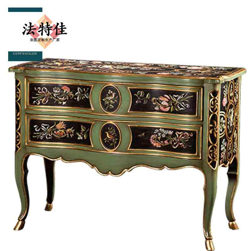 欧式彩绘柜客装厅手绘饰轻JPR奢户斗玄关柜美式实木门厅边入柜玄