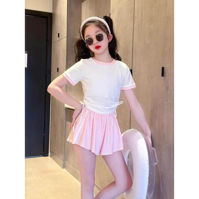 法国BADNUT女童泳衣夏季2025新款大童短袖儿童分体裙式游泳衣