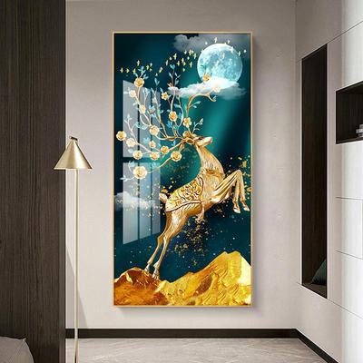 入户玄关装饰画轻奢高档进门正对墙挂画现代走廊过道鹿的壁画客