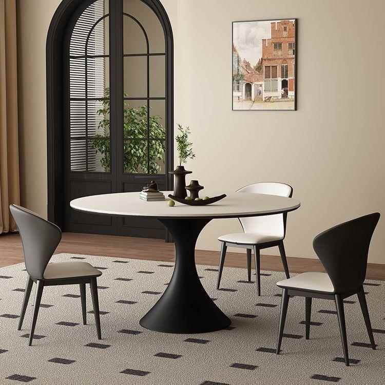 圆桌法式复古圆形纯白岩板餐桌椅客厅意式极简小户型家用现代简约