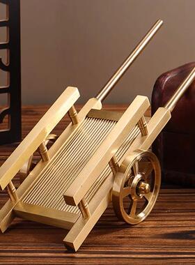 纯黄铜手推车满载而归板车办公桌面装饰摆件五谷丰登创意铜工艺品