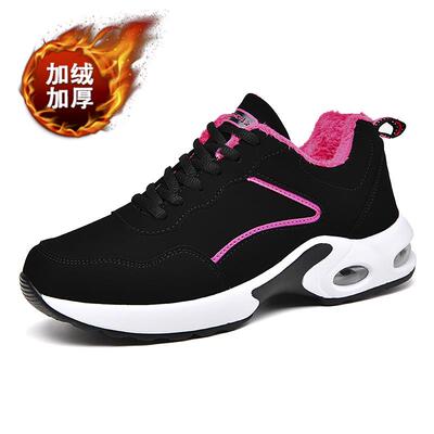 高档软气垫运动鞋女绒秋冬底妈旅游鞋加绒老北京布鞋女妈薄鞋子二