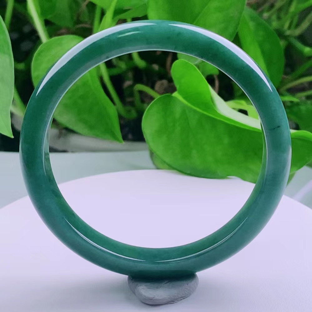 天然A货翡翠冰蓝水满色正圈高档手镯翡翠手镯玉镯子36.84g57圈口