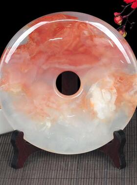 精品阿富汗红花冰玉石平安扣摆件客厅和氏璧风景家居礼物玄关酒柜