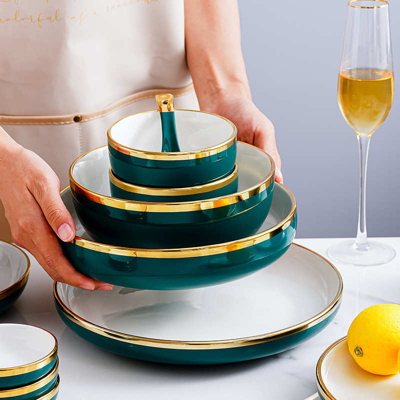 碗盘碟组合家用北欧轻奢金边饭碗盘ins风创意陶瓷菜盘碗餐具套装