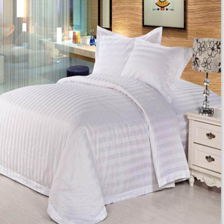 酒店客宾布草涤棉密021馆三公分缎条宾馆床上加房用品四件套
