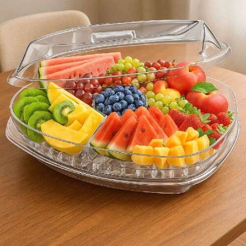 Plastic Chilled Fruit Tray Transparent 5 Compartments