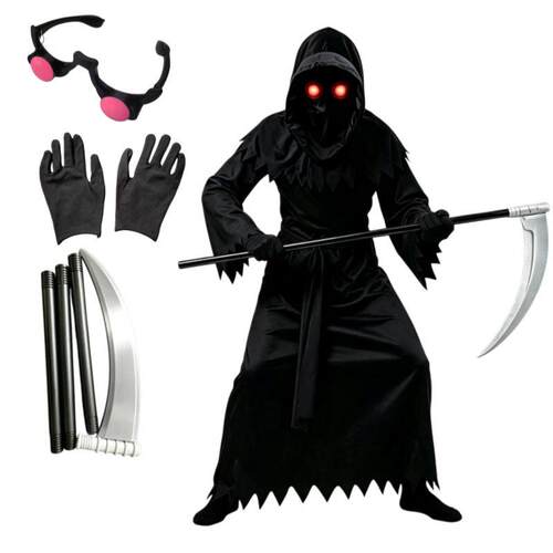 Glow Grim Reaper Costume with Scythe, Kids Halloween Stage