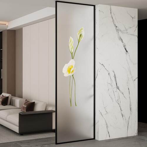 法式钢艺术玻璃屏风NJ隔断客厅入户玄关生化璃磨砂卫间超玻白玻水