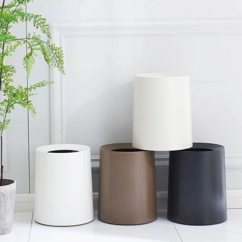 日式塑料圆形垃圾桶 双层哑光磨砂无盖 简约现代大号可提手垃圾桶