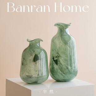 绿色中古琉璃花瓶摆件四时之序创意客厅电视柜玄关插花装 饰品法式