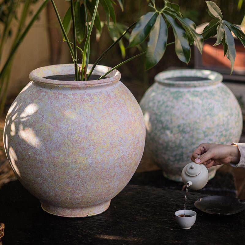复古陶罐花盆中式古风镁泥仿陶瓷绿植花器花园装饰客厅落地摆件