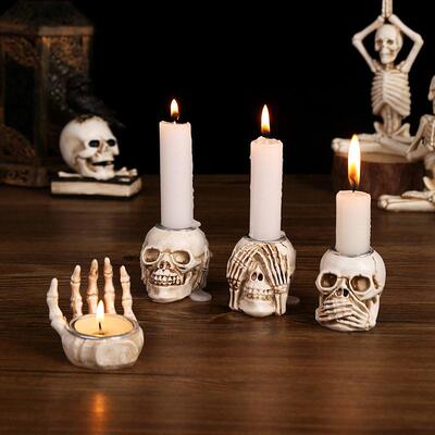 Halloween Skull resin decorated skull candlestick ornament