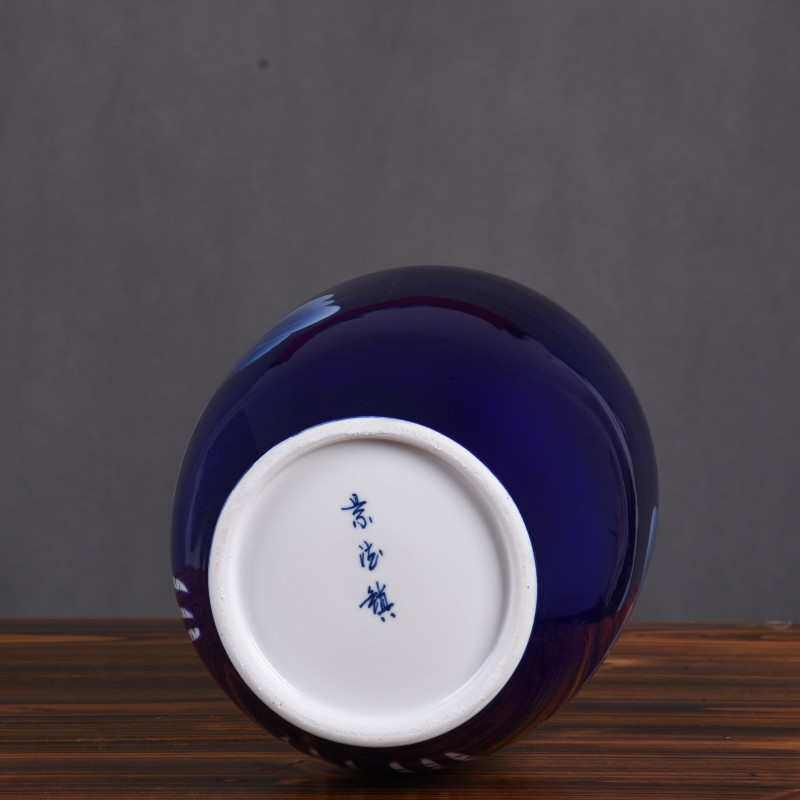 手绘插花陶瓷器青花瓷荷花博古架家居摆件景德镇客厅中式花瓶名家