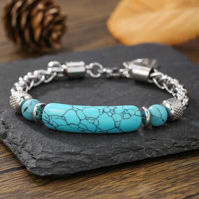 European and American turquoise titanium steel men bracelet