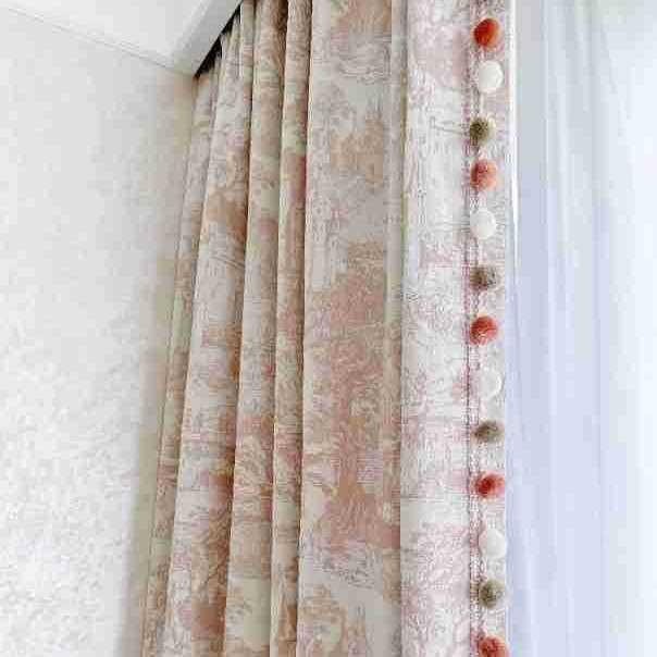 粉色法式窗帘复古客厅卧室美式雪尼尔提花布料批发许村花布成品