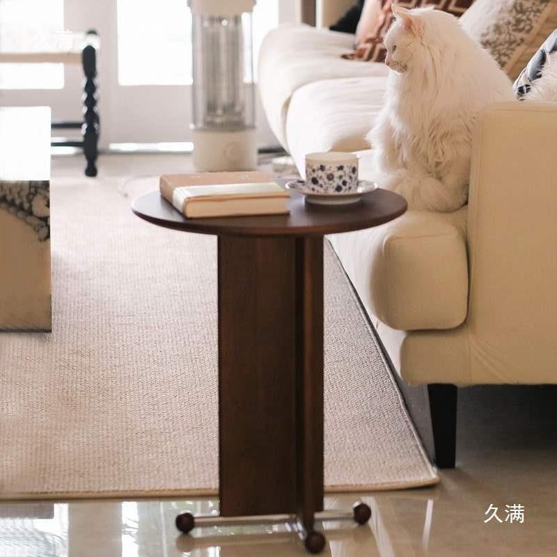 中古胡桃子实木小茶几沙发边阳角几复客厅台创意圆形桌卧室NAW床