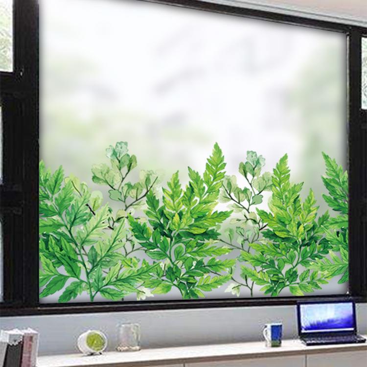 透光不透明移门卫生间浴室窗户纸 D7273 绿植带胶磨砂玻璃贴膜