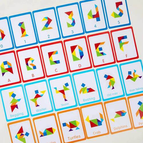 3D Wooden Tangram Jigsaw Puzzles Board Games Kids Montessori