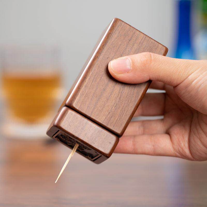 黑胡桃木实木家用牙签盒高档轻奢创意个性中式简约可携式餐桌牙签