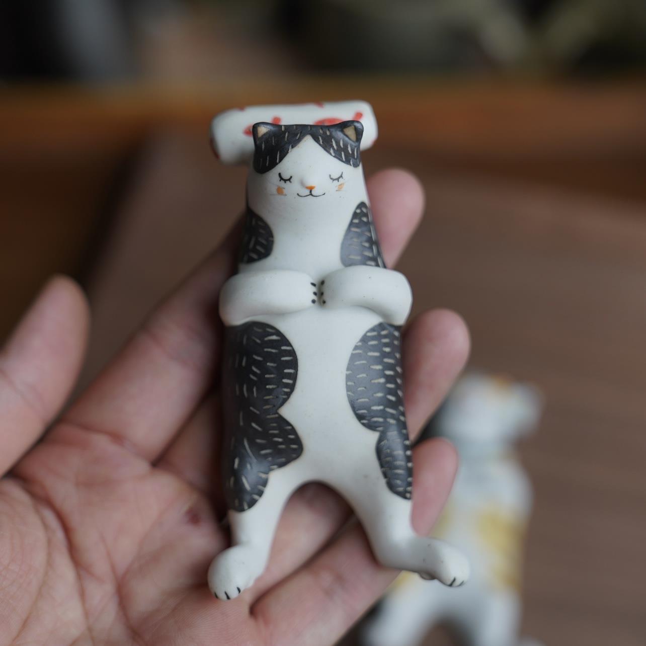 正品有饭碗咪茶宠摆件陶瓷卡通手喵办潮玩礼物家居盖小置茶架针可