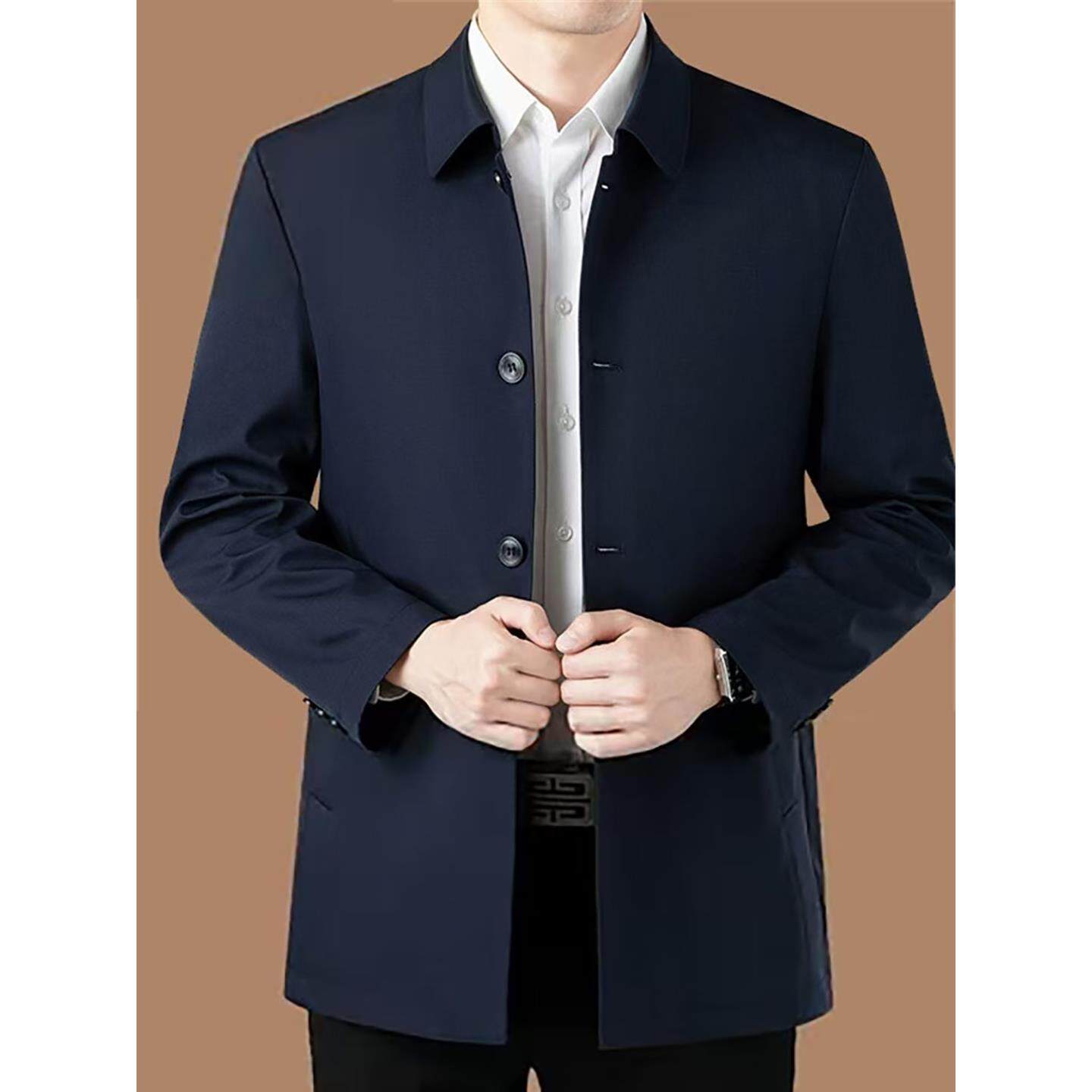 高端桑蚕丝夹克男春秋季高级感领导干部商务休闲中年翻领外套男