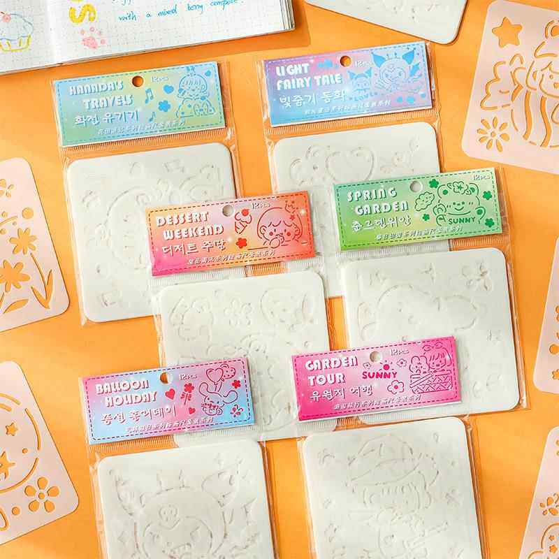 PET防水手账画画模板可爱卡通学生手抄报绘画模板镂空油画棒模板