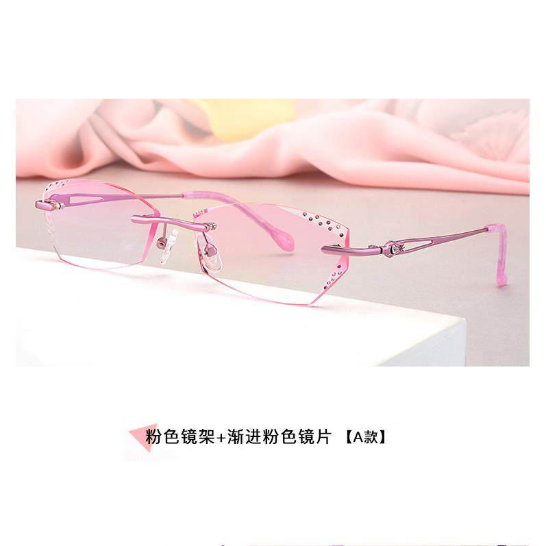 新款配无框近视眼镜成品100女0/15020/250/300/50/0度防辐射钻石