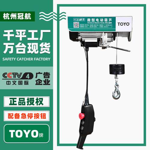 东洋220v电动葫芦 微型家用起重小吊机PA200钢丝绳卷扬提升机
