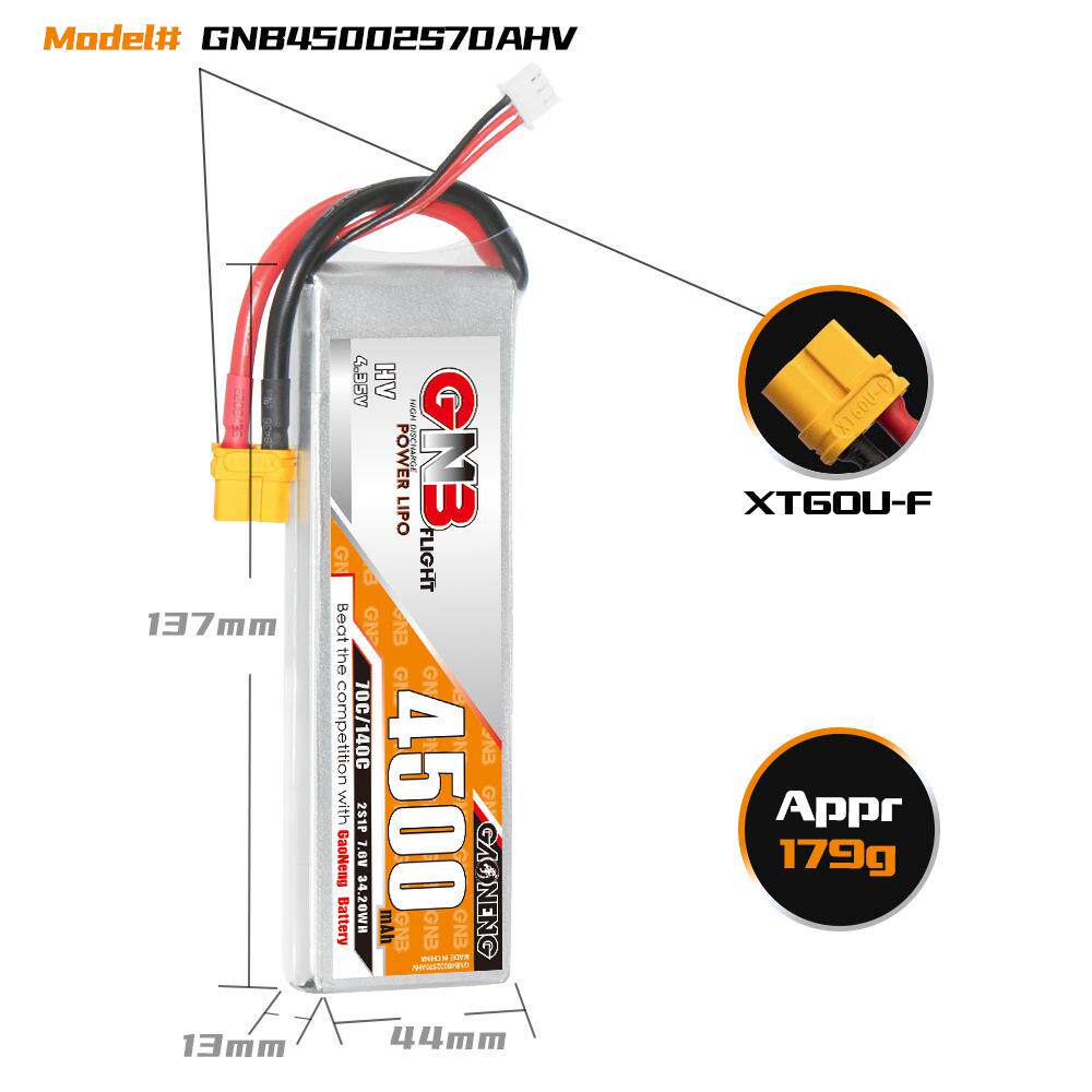 GNB高能4500mAh 2S 7.6V 70C HV遥控攀爬车模型船模RC锂离子电池